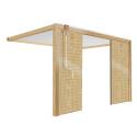Pergola bioclimatica addossata 3 x 4 m in alluminio bianco con decoro legno con 1, 2 o 3 schermatura
