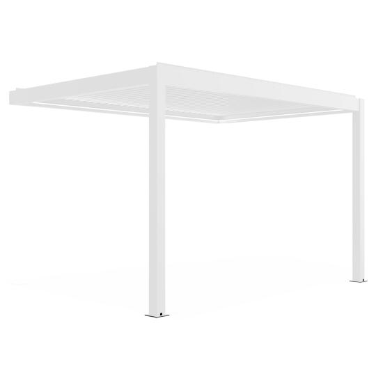 Pergola bioclimatica addossata motorizzata in alluminio bianco 3x4m con illuminazione a LED