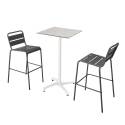 Tavolo alto 60x60 cm inclinabile in laminato con gamba bianca e sedie in metallo