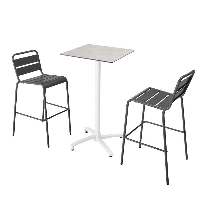 Tavolo alto 60x60 cm inclinabile in laminato con gamba bianca e sedie in metallo