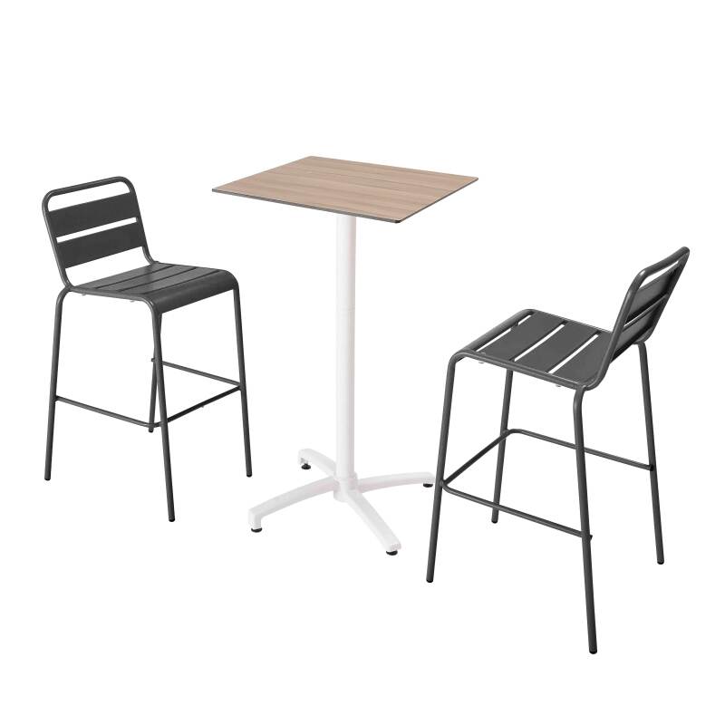Tavolo alto 60x60 cm inclinabile in laminato con gamba bianca e sedie in metallo