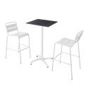 Tavolo alto 60x60 cm inclinabile in laminato con gamba bianca e sedie in metallo