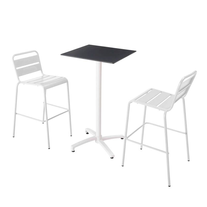 Tavolo alto 60x60 cm inclinabile in laminato con gamba bianca e sedie in metallo