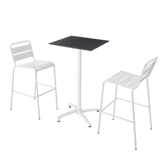 Tavolo alto 60x60 cm inclinabile in laminato con gamba bianca e sedie in metallo