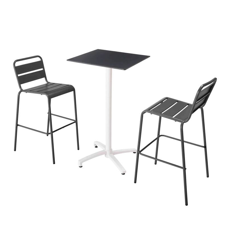 Tavolo alto 60x60 cm inclinabile in laminato con gamba bianca e sedie in metallo