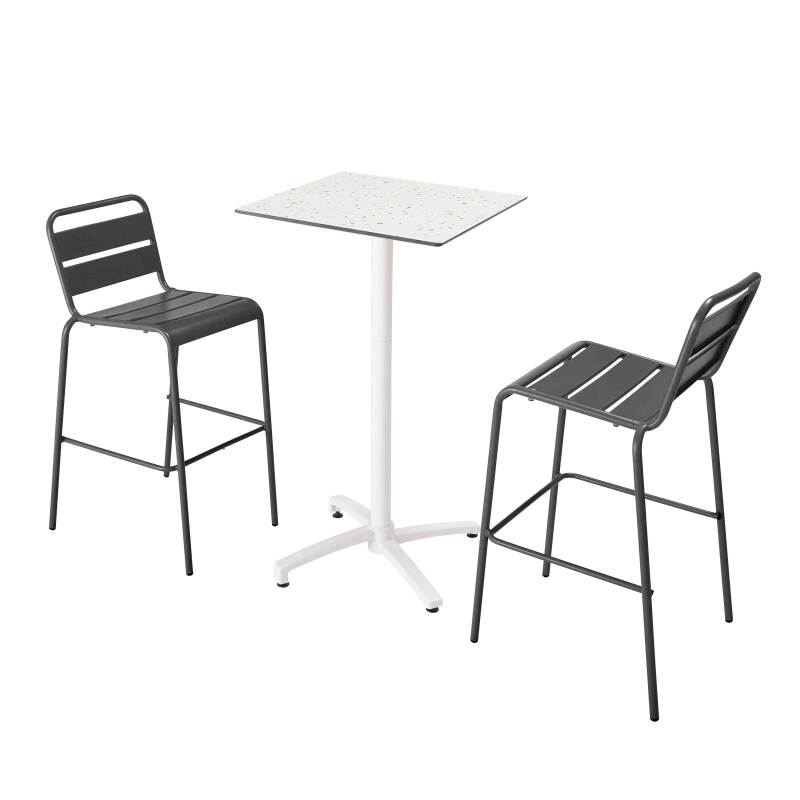 Tavolo alto 60x60 cm inclinabile in laminato con gamba bianca e sedie in metallo