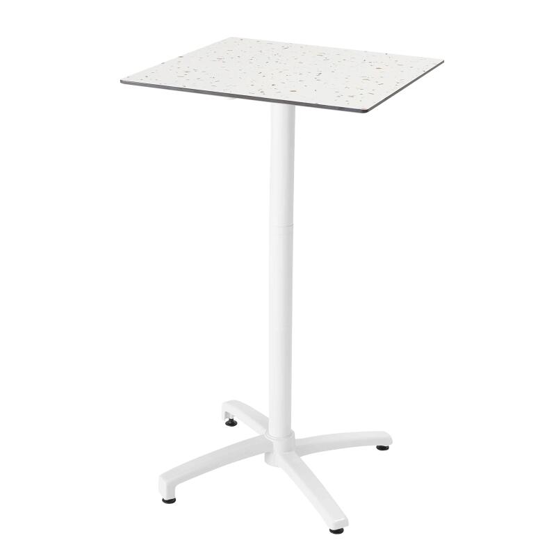 Tavolo alto 60x60 cm inclinabile in laminato con gamba bianca e sedie in metallo