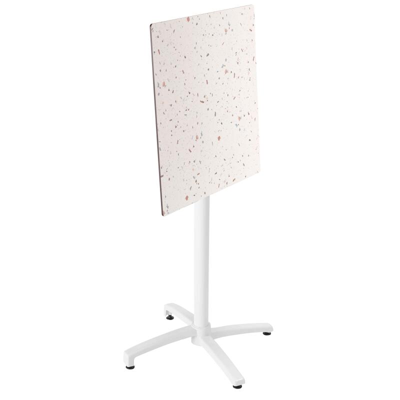 Tavolo alto 60x60 cm inclinabile in laminato con gamba bianca e sedie in metallo
