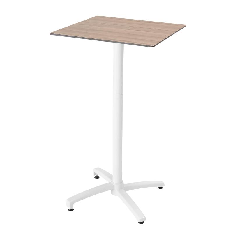 Tavolo alto 60x60 cm inclinabile in laminato con gamba bianca e sedie in metallo