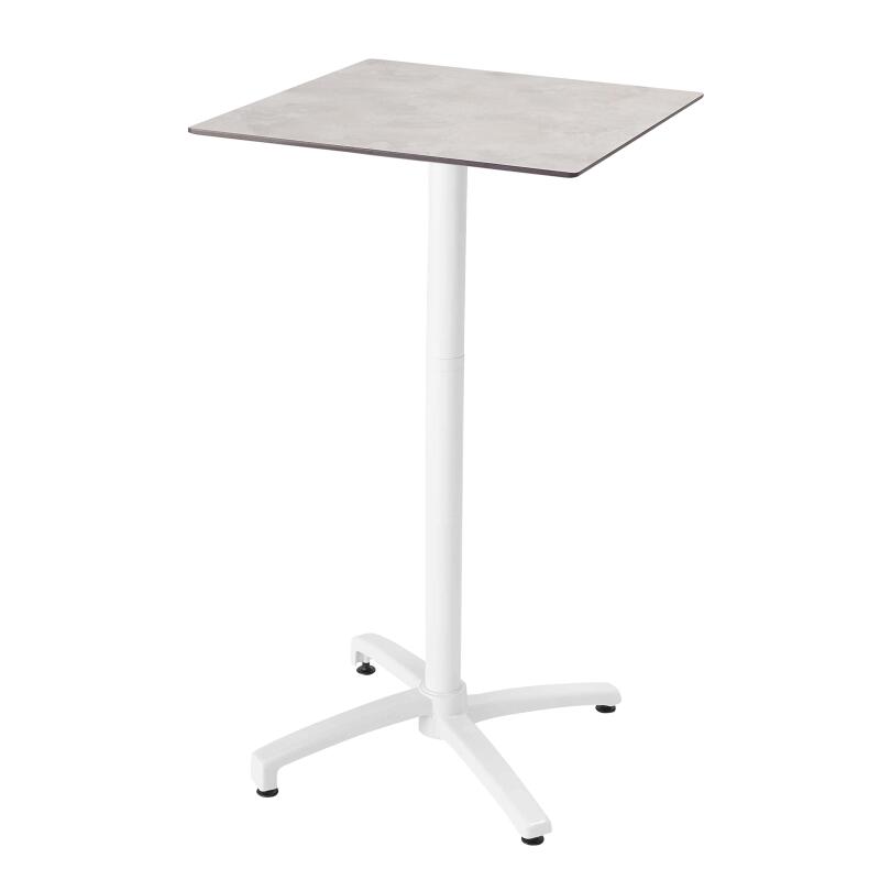 Tavolo alto 60x60 cm inclinabile in laminato con gamba bianca e sedie in metallo