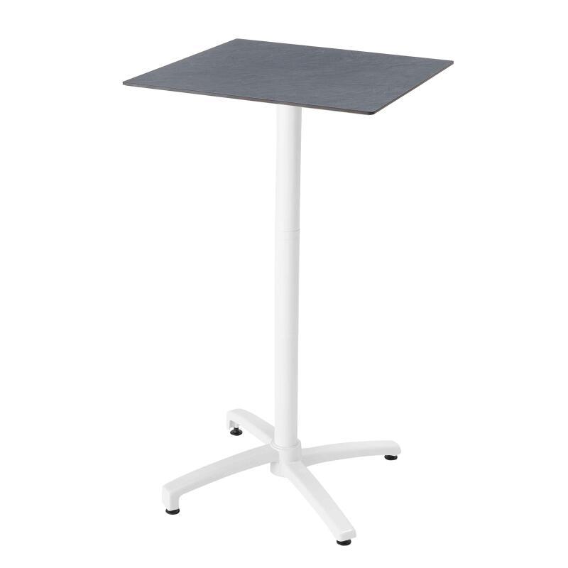 Tavolo alto 60x60 cm inclinabile in laminato con gamba bianca e sedie in metallo