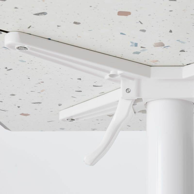 Tavolo alto 60x60 cm inclinabile in laminato con gamba bianca e sedie in metallo
