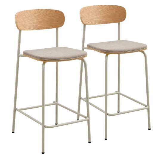 Sedie alta in legno, metallo e tessuto - Set di 2 | Oviala