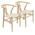 Set di 2 sedie in legno massello FSC® con seduta in corda naturale