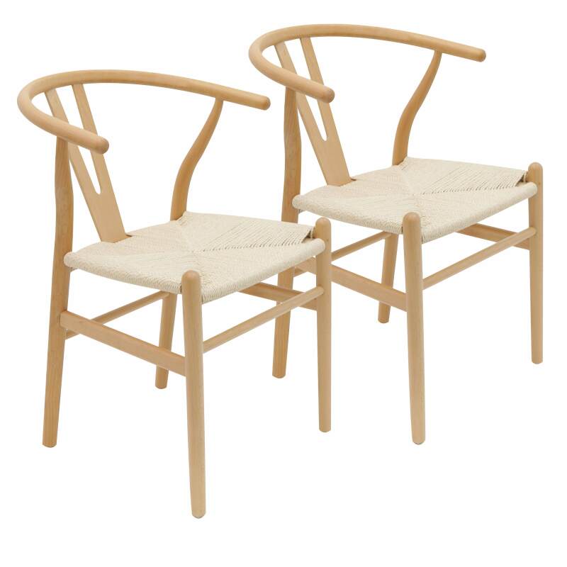 Set di 2 sedie in legno massello FSC® con seduta in corda naturale