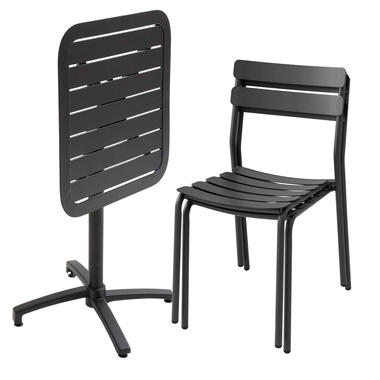 Tavolo da terrazza inclinabile 70x70 cm e 2 sedie in alluminio