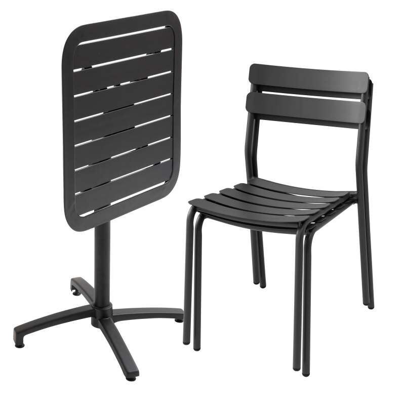 Tavolo da terrazza inclinabile 70x70 cm e 2 sedie in alluminio