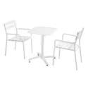 Tavolo da terrazza inclinabile in alluminio 60x60 cm e 2 sedie con braccioli