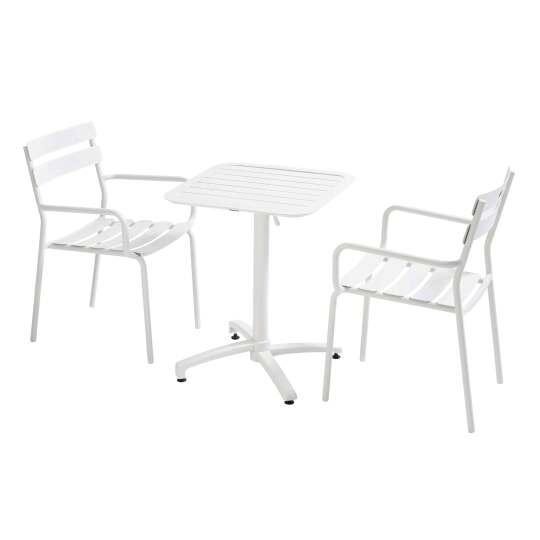 Tavolo da giardino bistrot quadrato inclinabile in alluminio 60x60 cm e 2 sedie con braccioli | Oviala