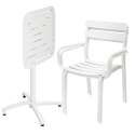 Tavolo da terrazza inclinabile in alluminio 60x60 cm e 2 sedie con braccioli