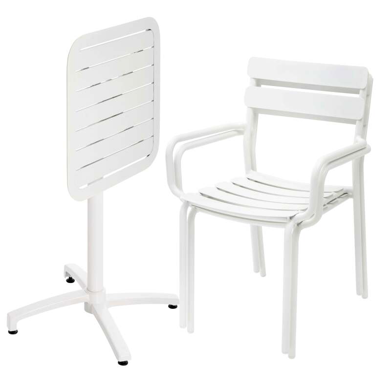 Tavolo da terrazza inclinabile in alluminio 60x60 cm e 2 sedie con braccioli (2/7)