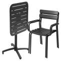 Tavolo da terrazza reclinabile in alluminio 70x70 cm e 2 sedie con braccioli