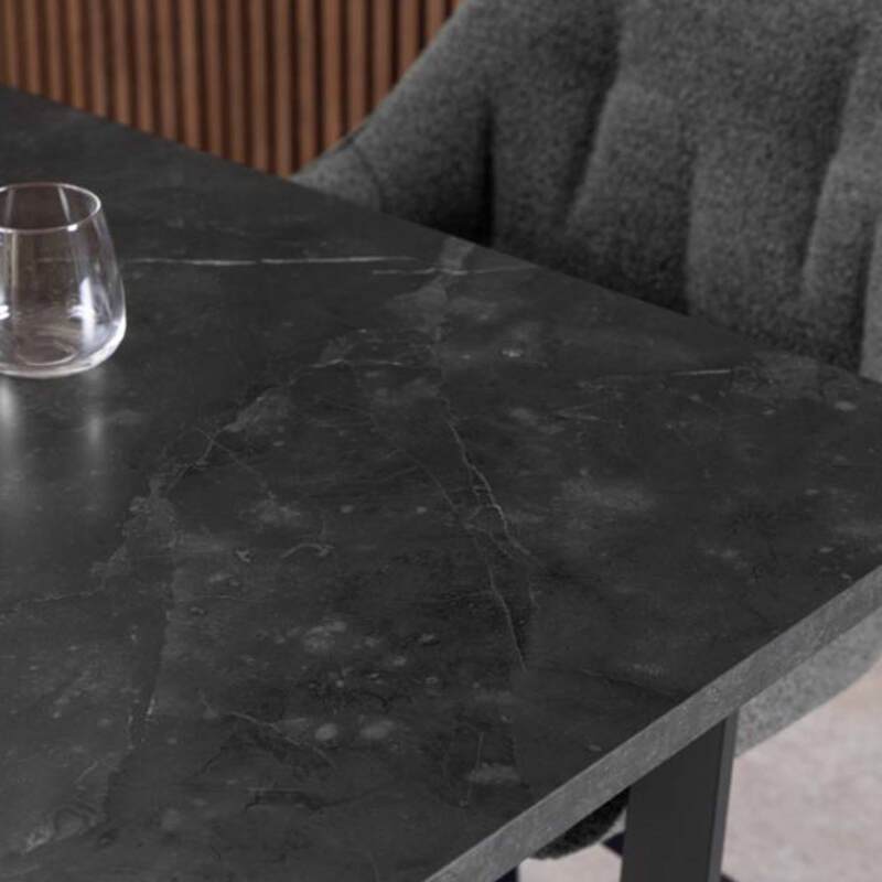 Tavolo da pranzo allungabile in acciaio e MDF effetto marmo nero - da 6 a 8 persone