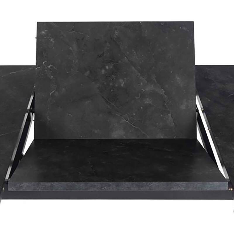 Tavolo da pranzo allungabile in acciaio e MDF effetto marmo nero - da 6 a 8 persone