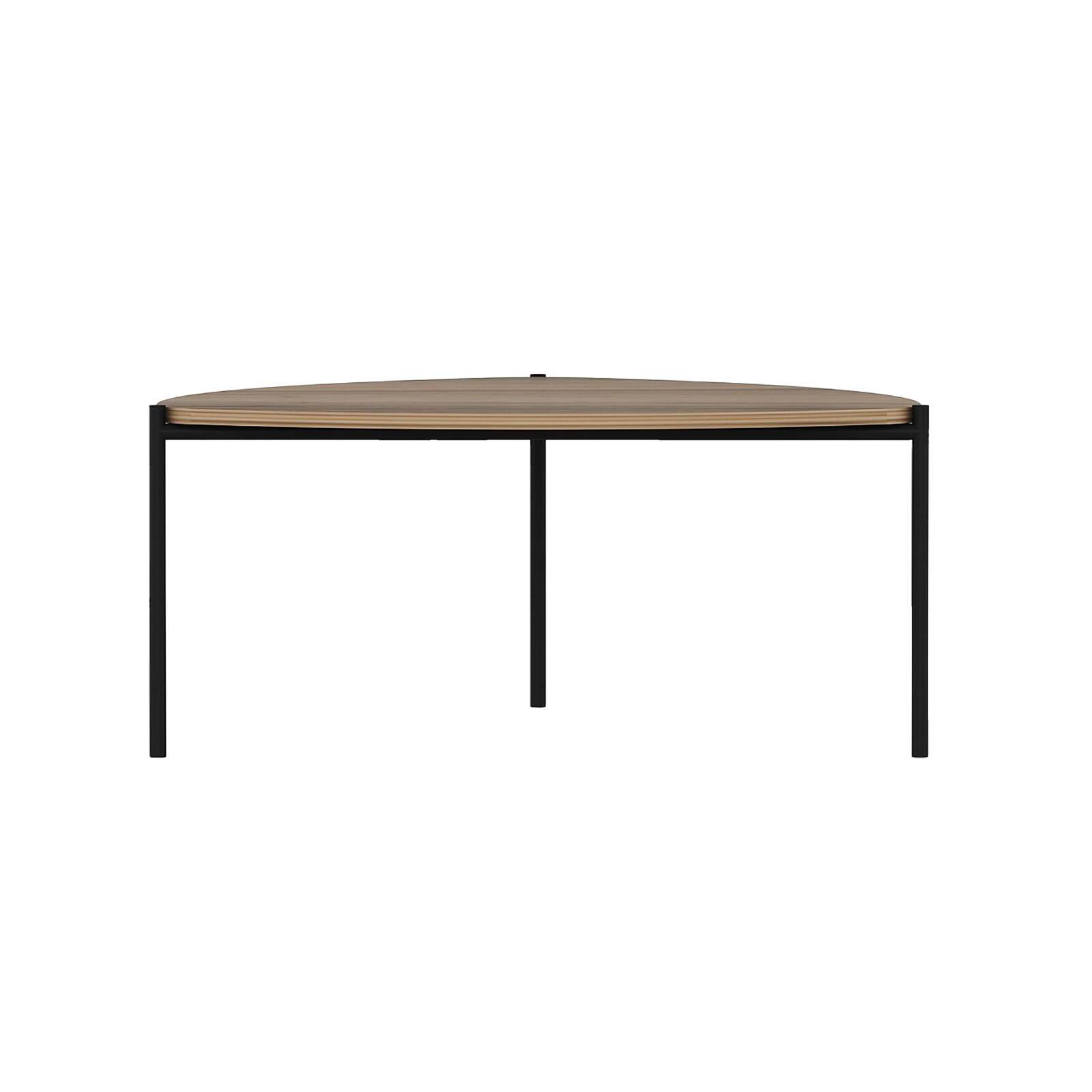 Tavolina da salotto triangolare in acciaio effetto legno e melaminico