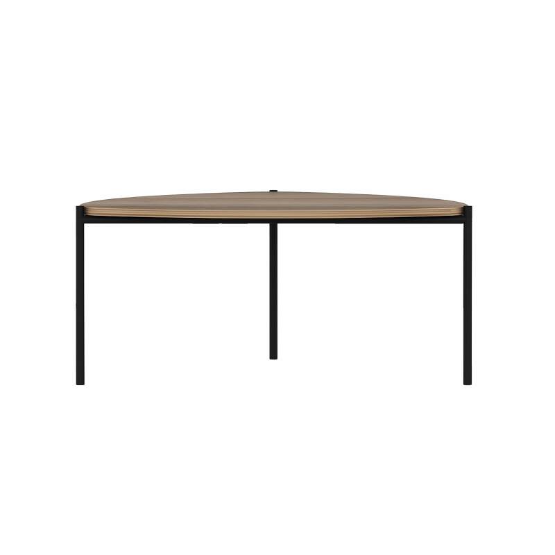 Tavolina da salotto triangolare in acciaio effetto legno e melaminico