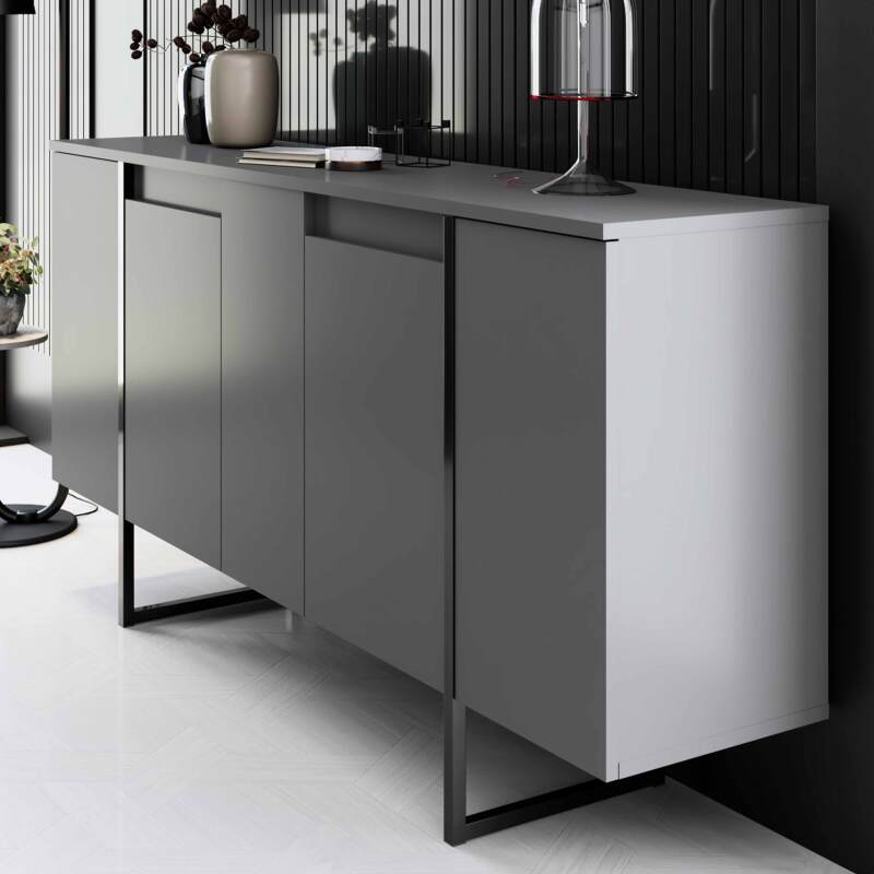 Buffet a 4 ante in metallo e melaminico grigio