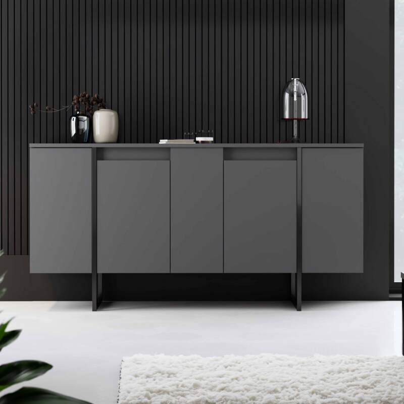 Buffet a 4 ante in metallo e melaminico grigio