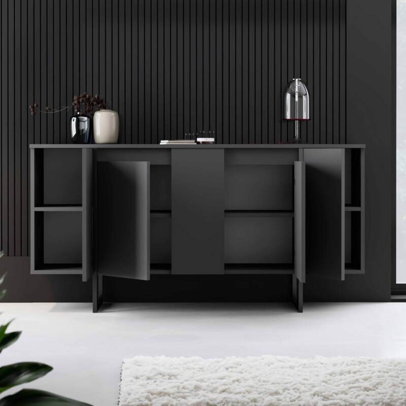Buffet a 4 ante in metallo e melaminico grigio