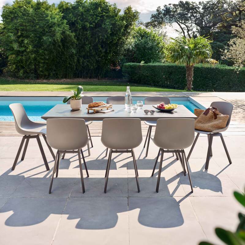 Tavolo da giardino rettangolare 180 x 90 cm in alluminio e pietra sinterizzata con 8 sedie (2/7)