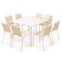 Tavolo da giardino quadrato 120 x 120 cm e 8 sedie con braccioli in metallo
