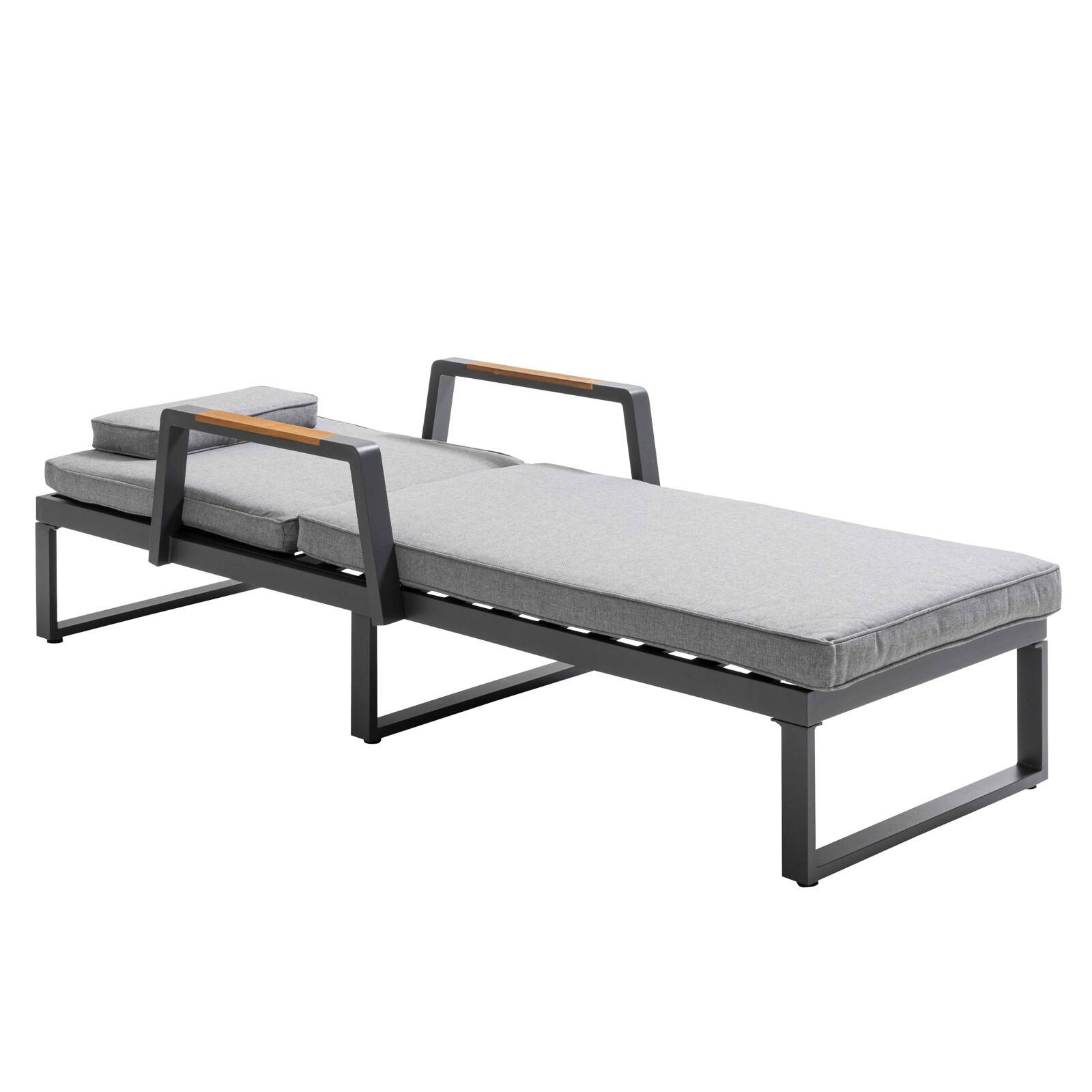 Set di 2 lettini prendisole in alluminio e legno di teak FSC® e ripiano