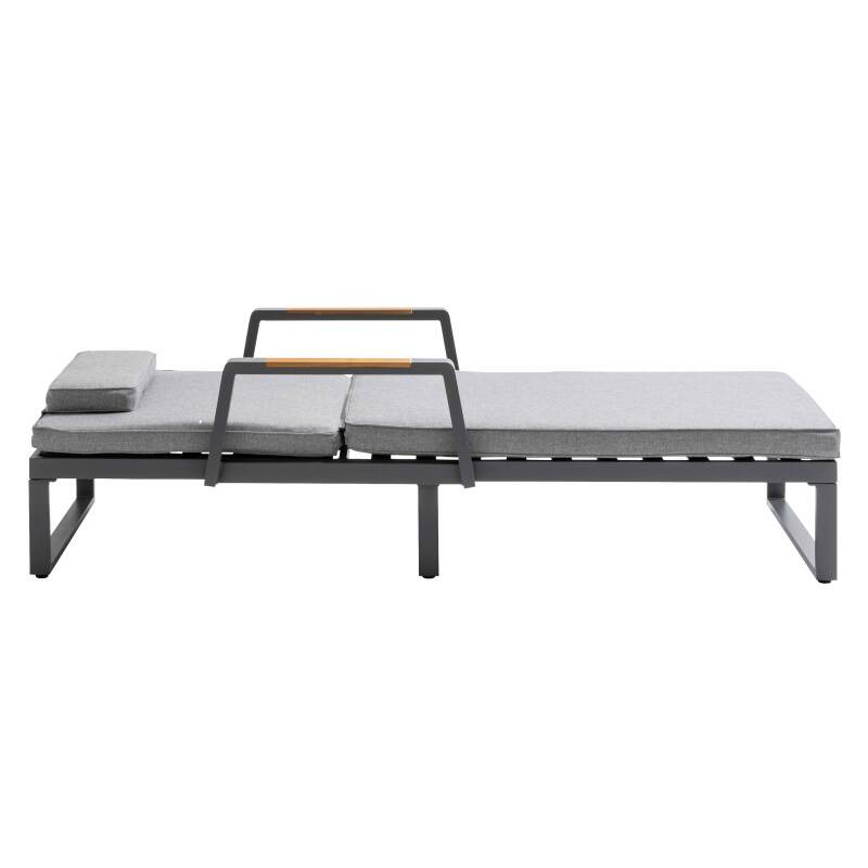 Lettino prendisole reclinabile in 5 posizioni in alluminio e legno di teak