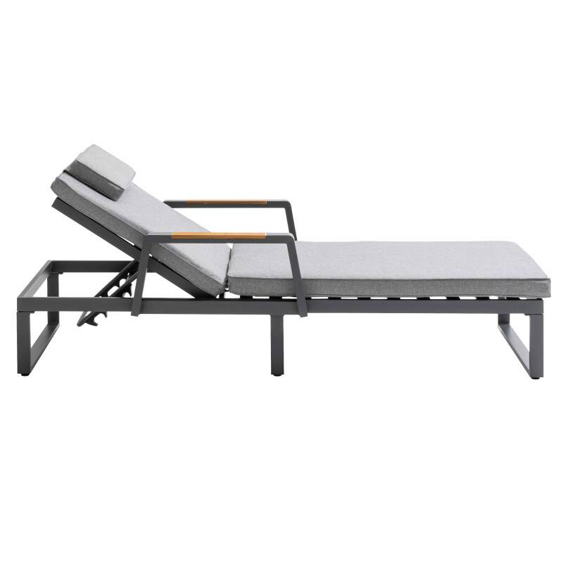 Lettino prendisole reclinabile in 5 posizioni in alluminio e legno di teak
