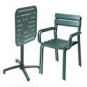 Tavolo da terrazza inclinabile in alluminio 60x60 cm e 2 sedie con braccioli