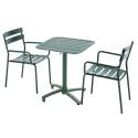 Tavolo da terrazza reclinabile in alluminio 70x70 cm e 2 sedie con braccioli