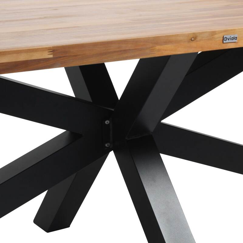 Tavolo da giardino rettangolare 240 x 95 cm in legno di acacia e 10 sedie con braccioli in alluminio