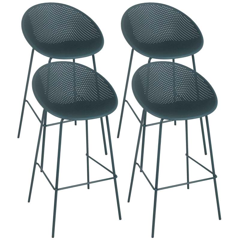 Set di 4 sedie alte da terrazza in plastica e acciaio