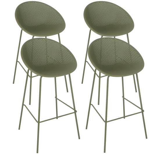 Set di 4 sedie alte da terrazza in plastica e acciaio
