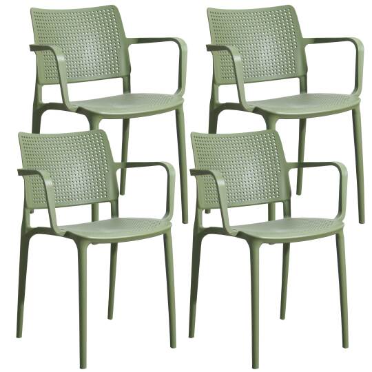 Set di 4 sedie da terrazza in plastica traforata con braccioli