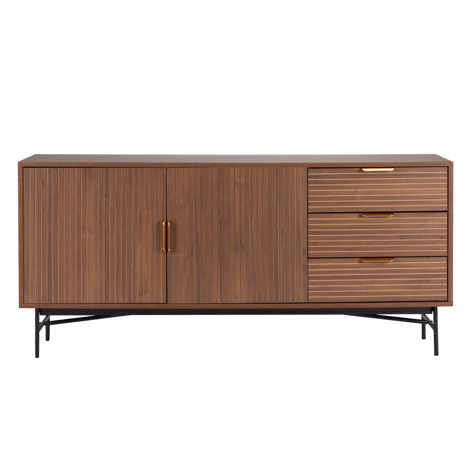 Credenza con 2 ante e 3 cassetti in melaminico e acciaio 160 cm