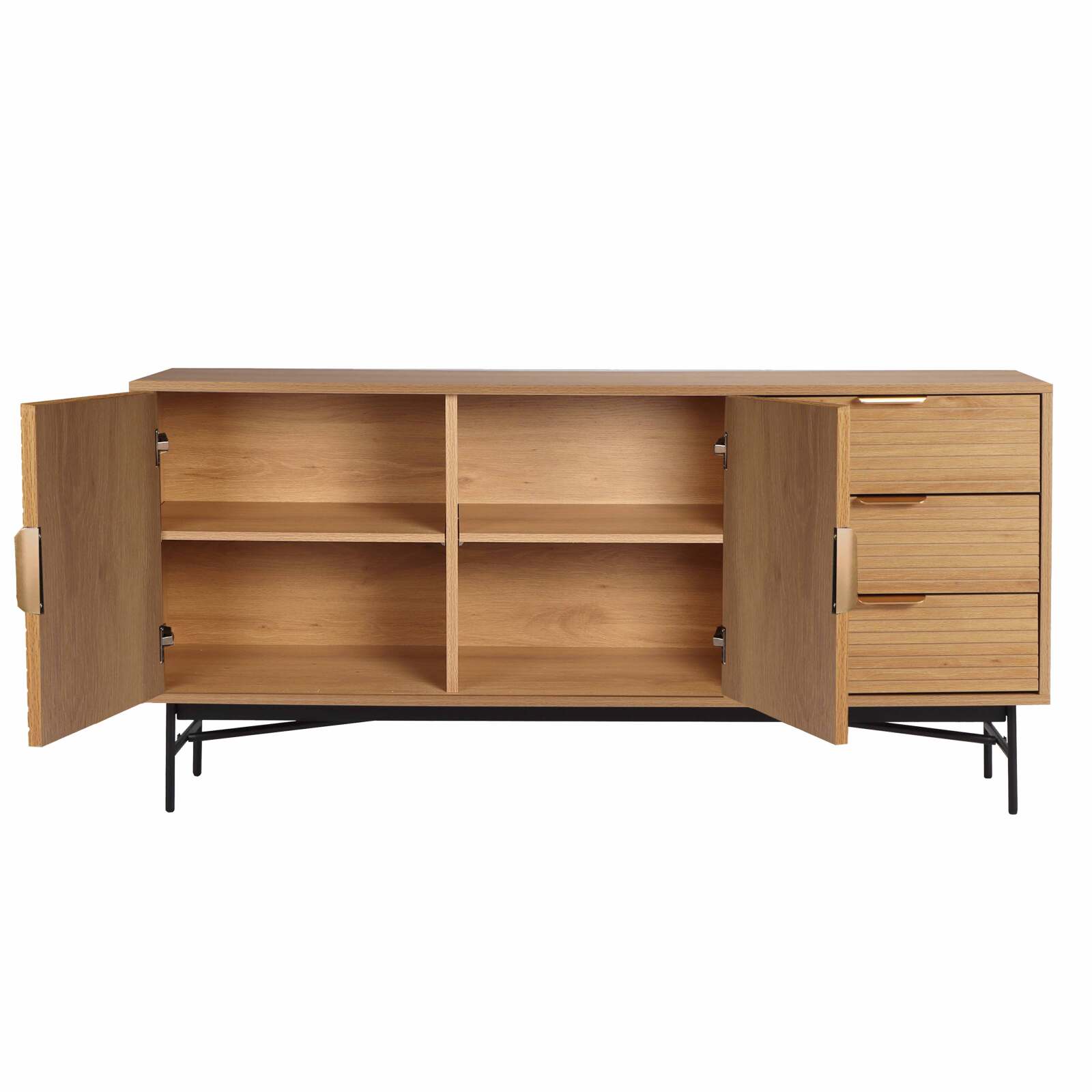 Credenza con 2 ante e 3 cassetti in melaminico e acciaio 160 cm