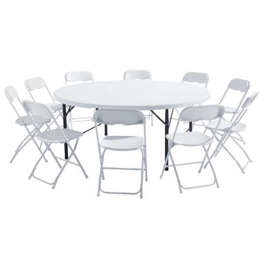 Tavolo pieghevole rotondo e sedie pieghevoli 10 posti 180 cm HDPE