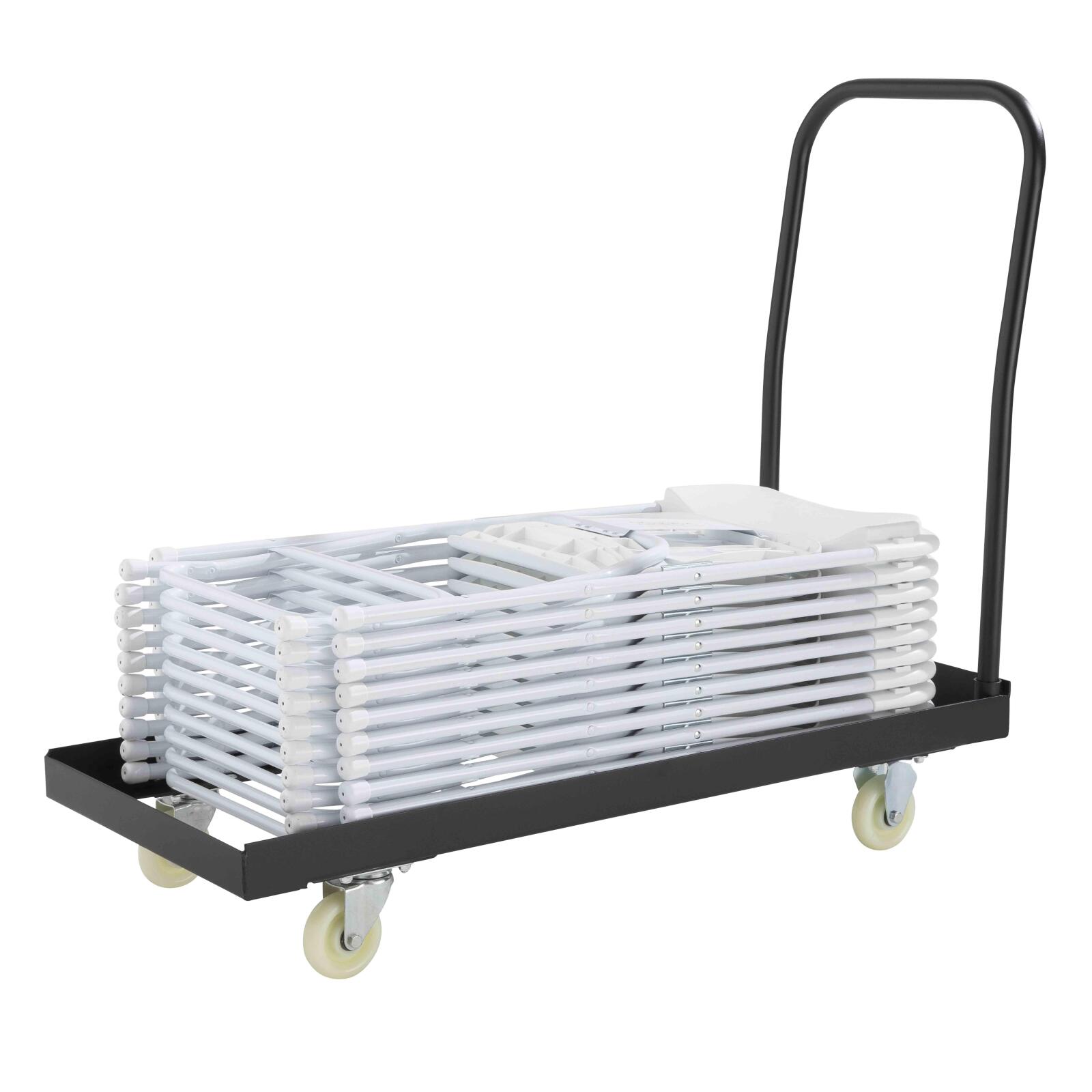 Sedia pieghevole bianca da reception in HDPE e carrello di trasporto - Set di 50 pezzi