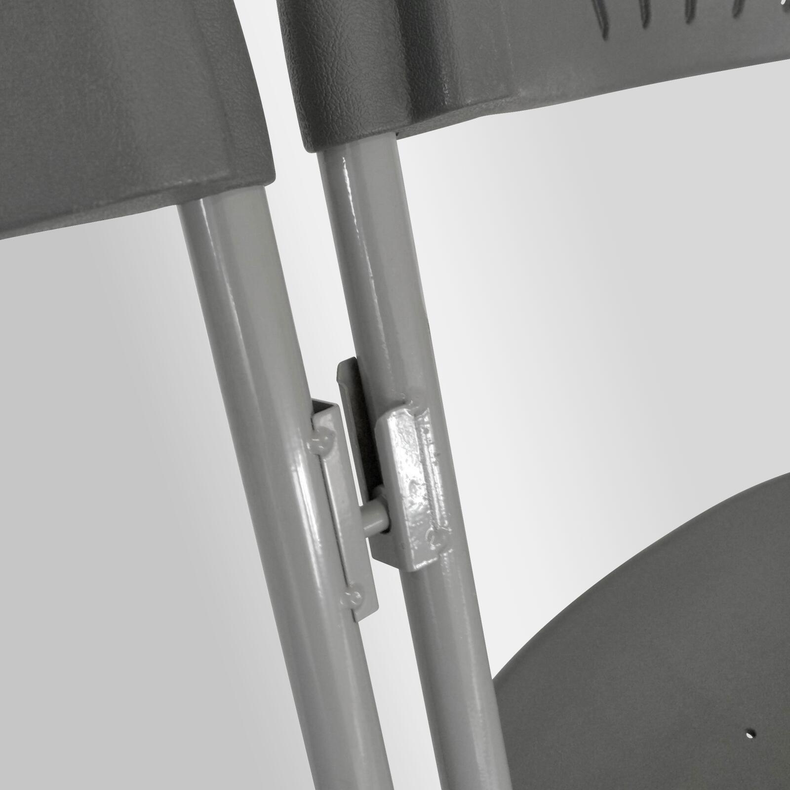 Lotto 10 sedie pieghevoli grigie e ganci di collegamento