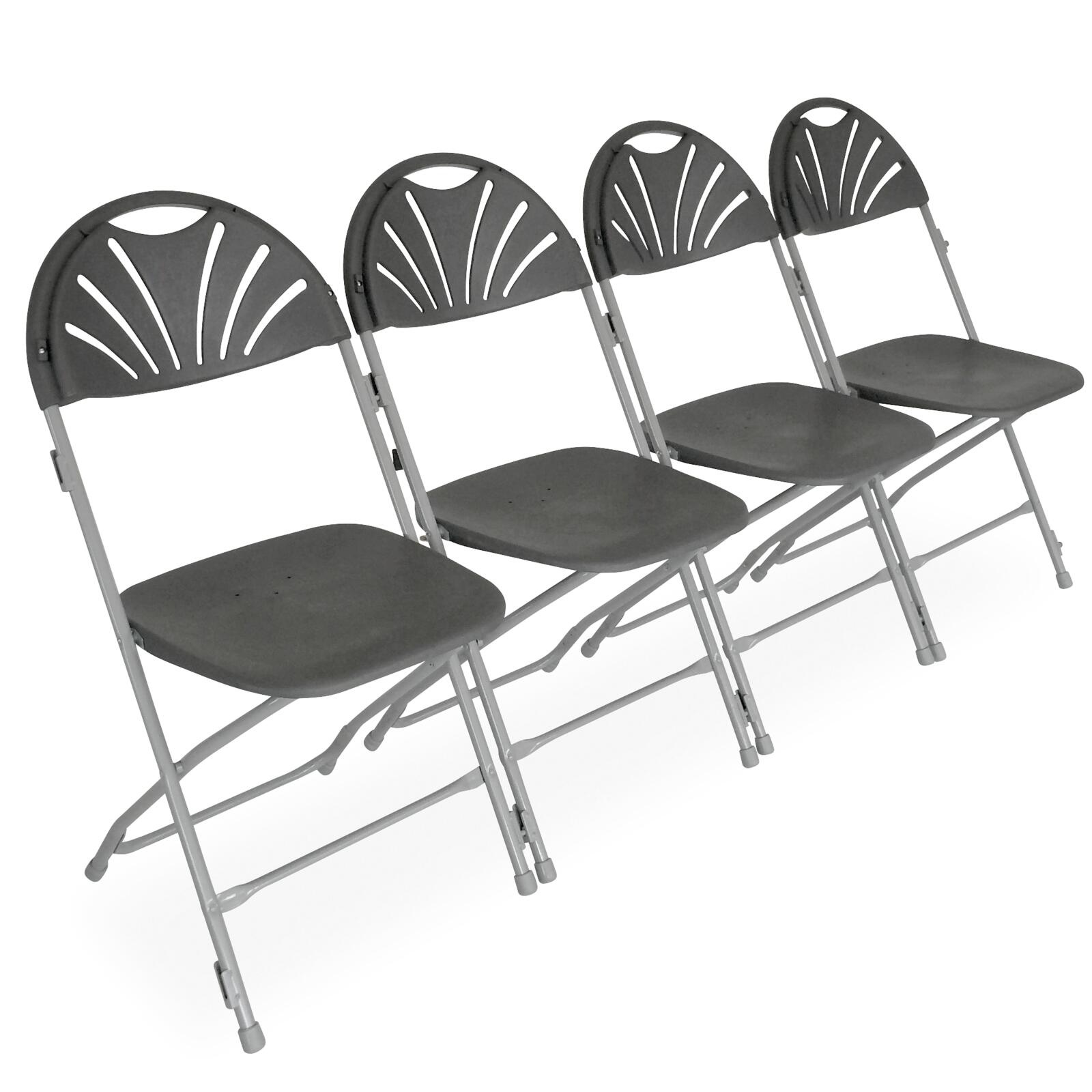 Lotto 10 sedie pieghevoli grigie e ganci di collegamento